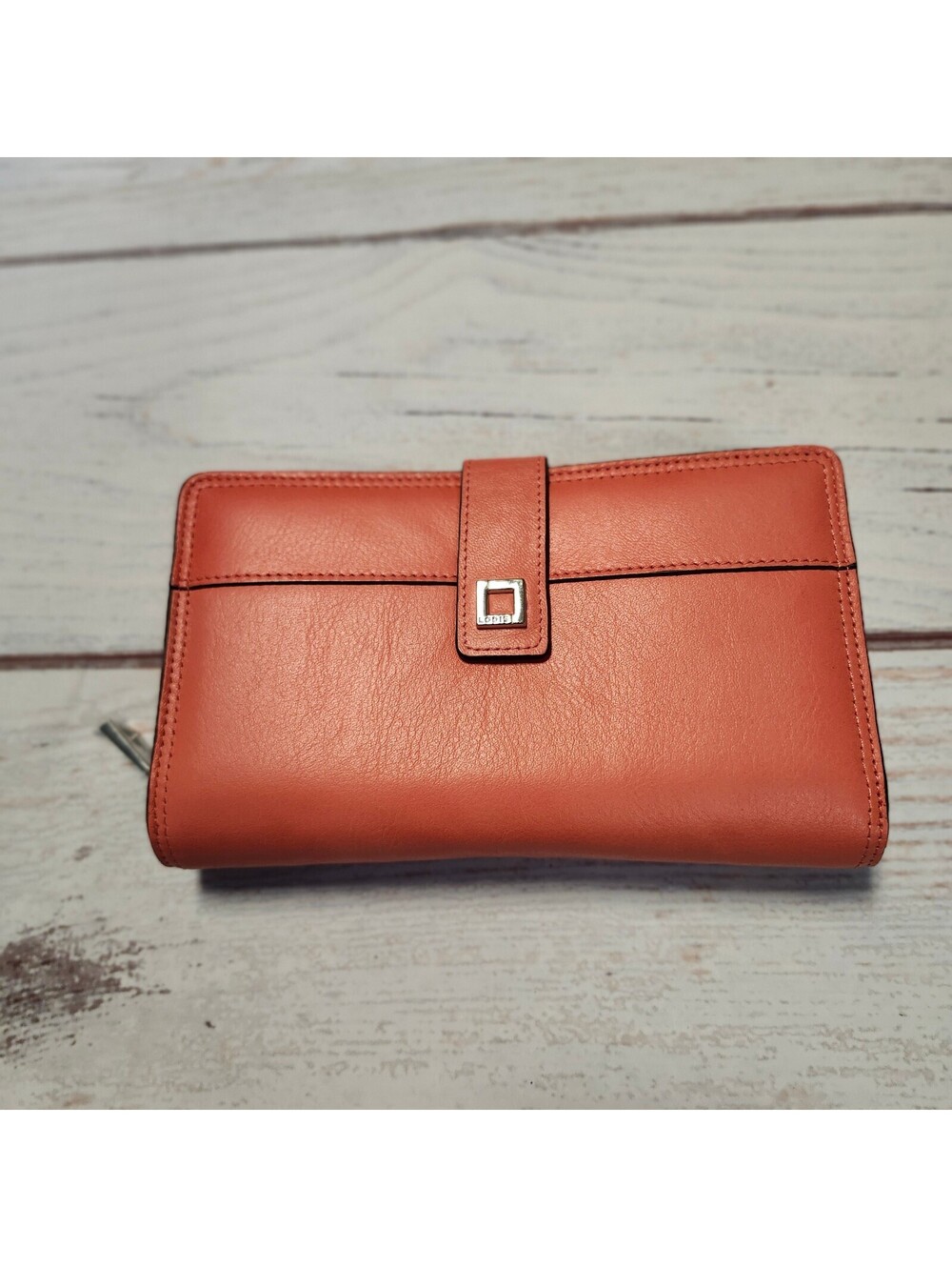 Lodis Genuine Leather Wallet Coral with Multiple Card Slots and Zip Pocket New